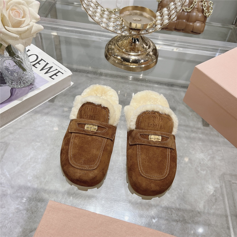 Miu Miu Brown Suede Penny Mules
