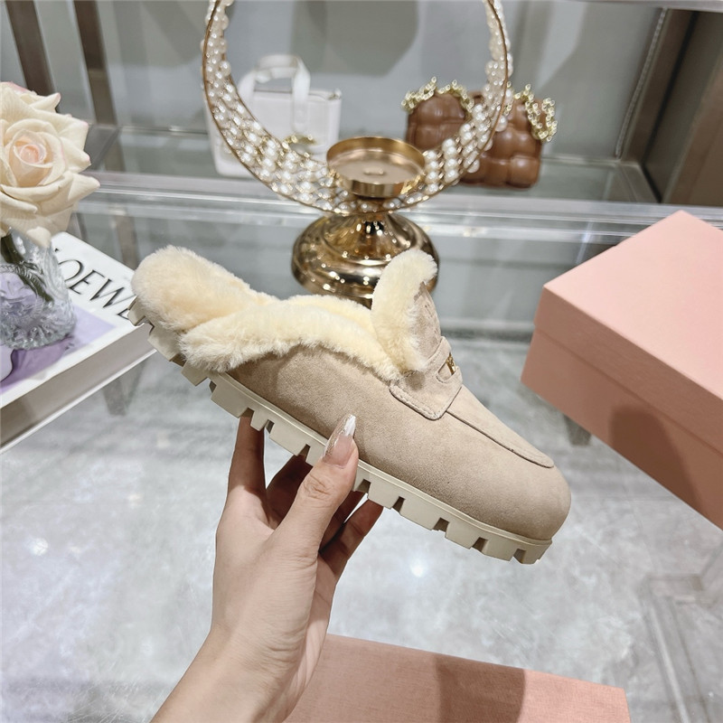 Miu Miu Ecru Suede Loafer Mules