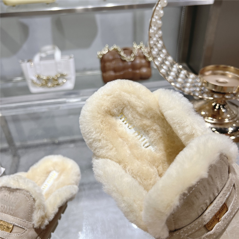 Miu Miu Ecru Suede Loafer Mules