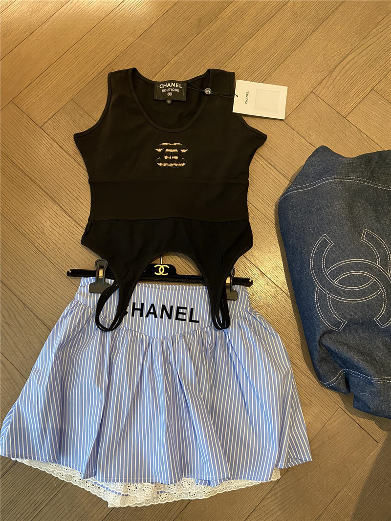 Ch**el blue striped mini skirt