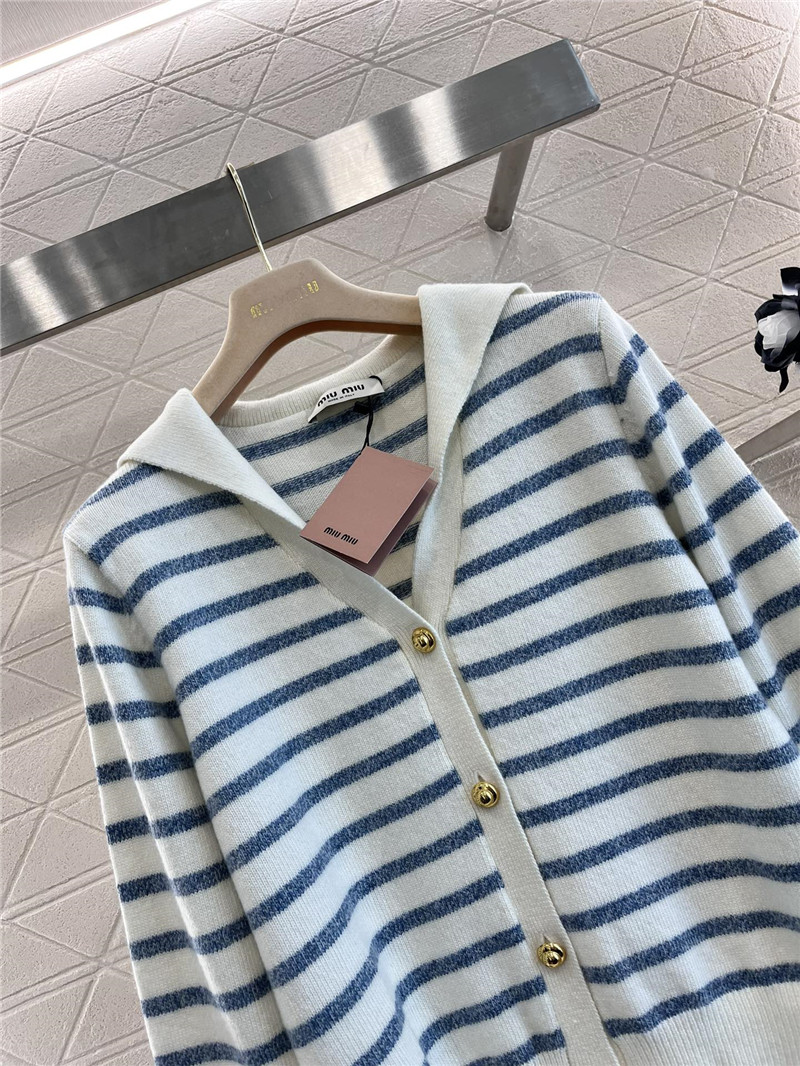 Miu Miu Blue/White Striped Sailor Collar Cardigan