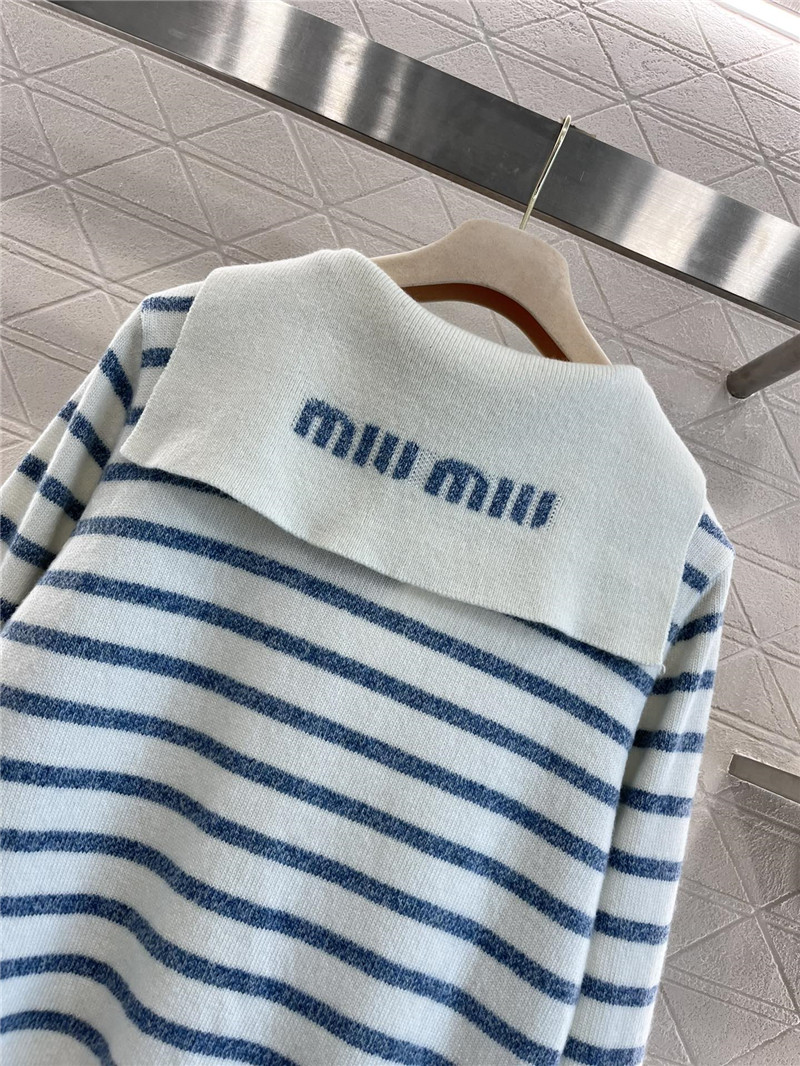 Miu Miu Blue/White Striped Sailor Collar Cardigan