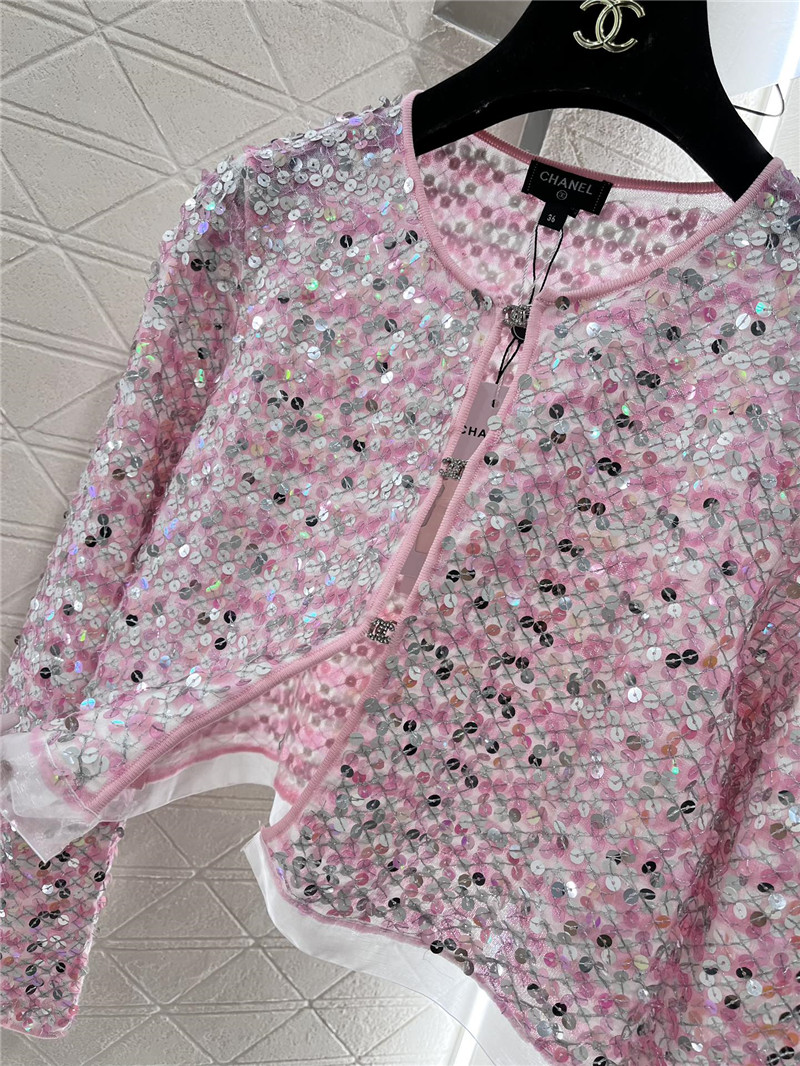 Ch**el pink sequin crop cardigan