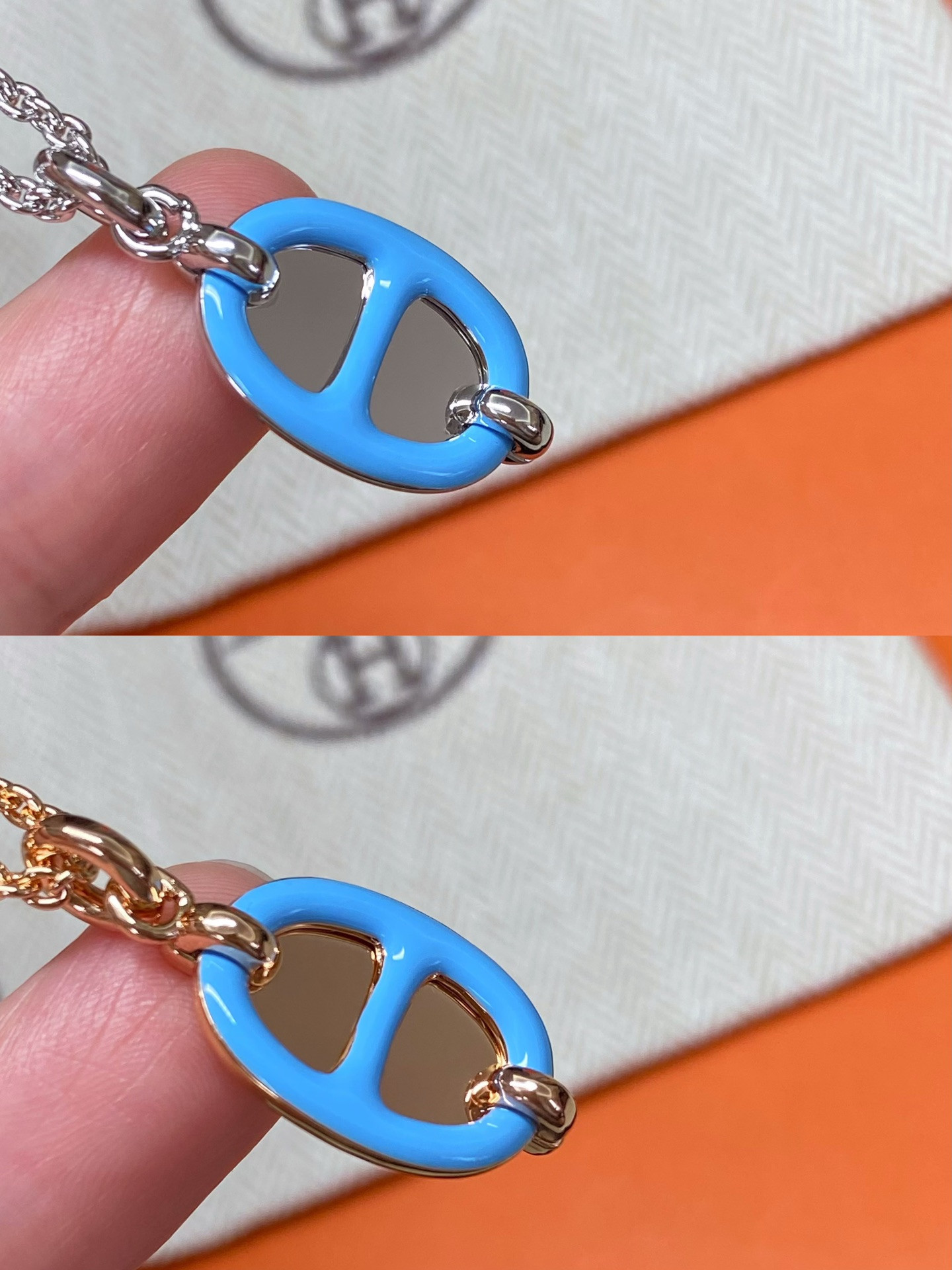 H**me5 pink enamel necklace