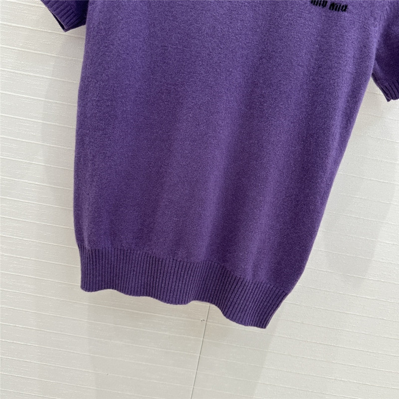 Miu Miu Mauve Cashmere Sweater with Short Sleeves
