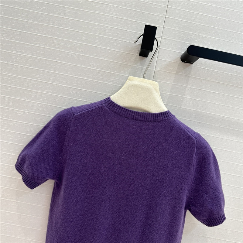 Miu Miu Mauve Cashmere Sweater with Short Sleeves