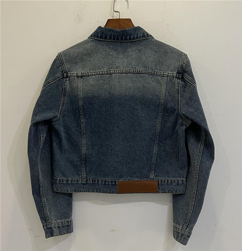 L0ew* cropped zip-up denim jacket