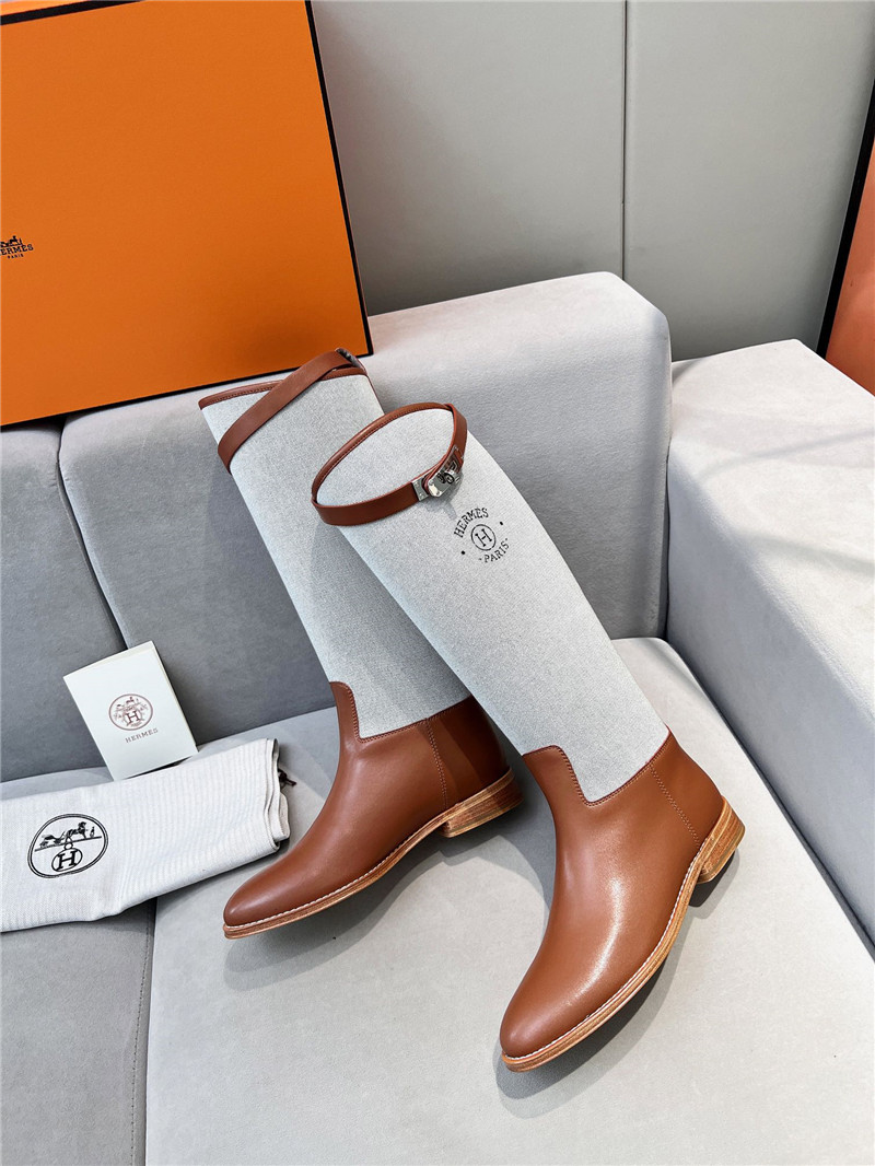 H**me5 canvas gray-brown jumping knee-high boots