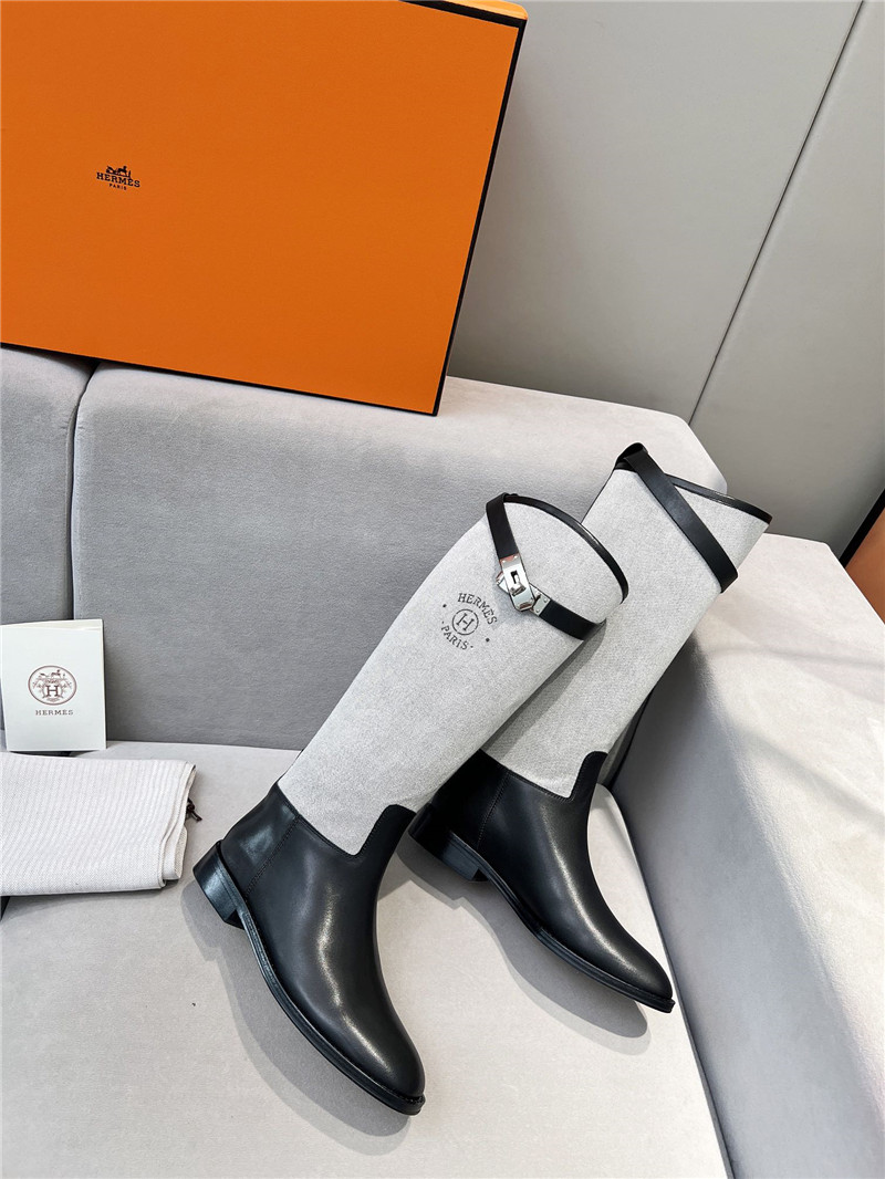 H**me5 grey canvas jumping knee high boots