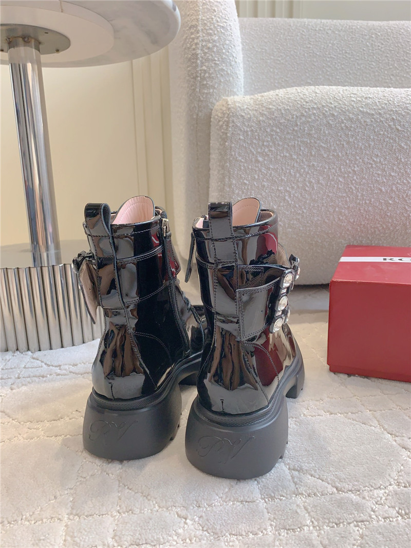 roger vivier D1am0nd buckle patent leather ankle boots