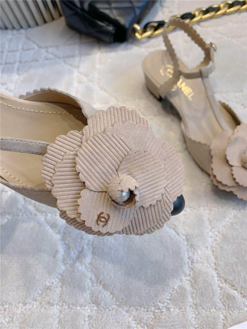 Ch**el camellia slingback flats in beige suede