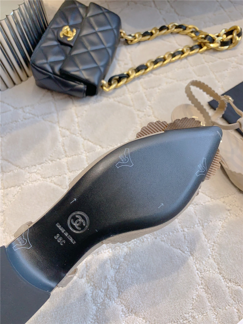 Ch**el camellia slingback flats in beige suede