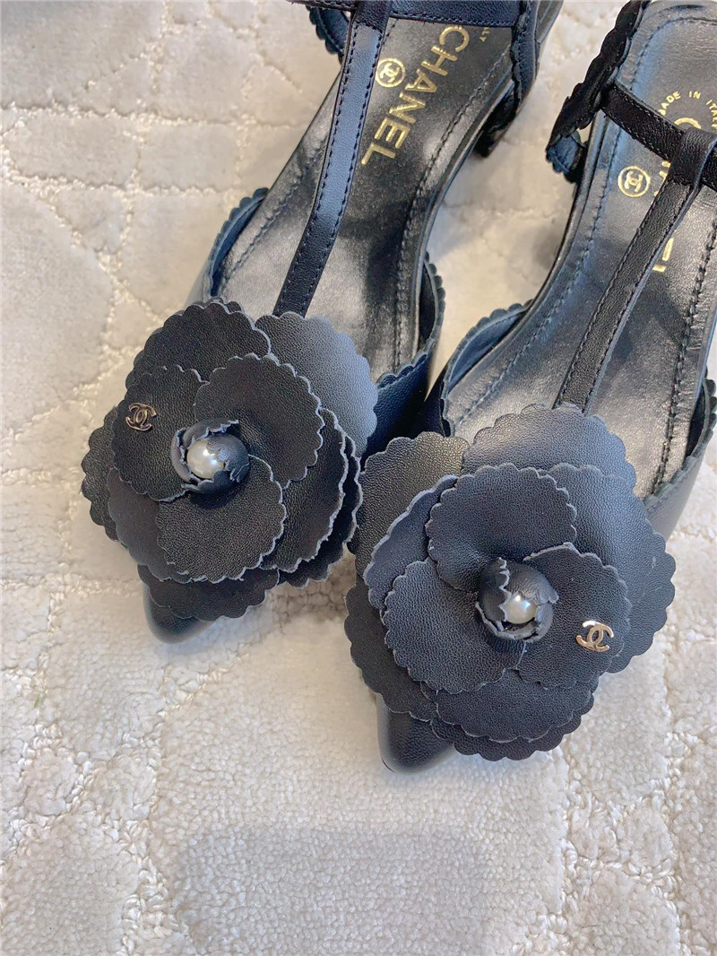 Ch**el camellia slingback flats in black leather