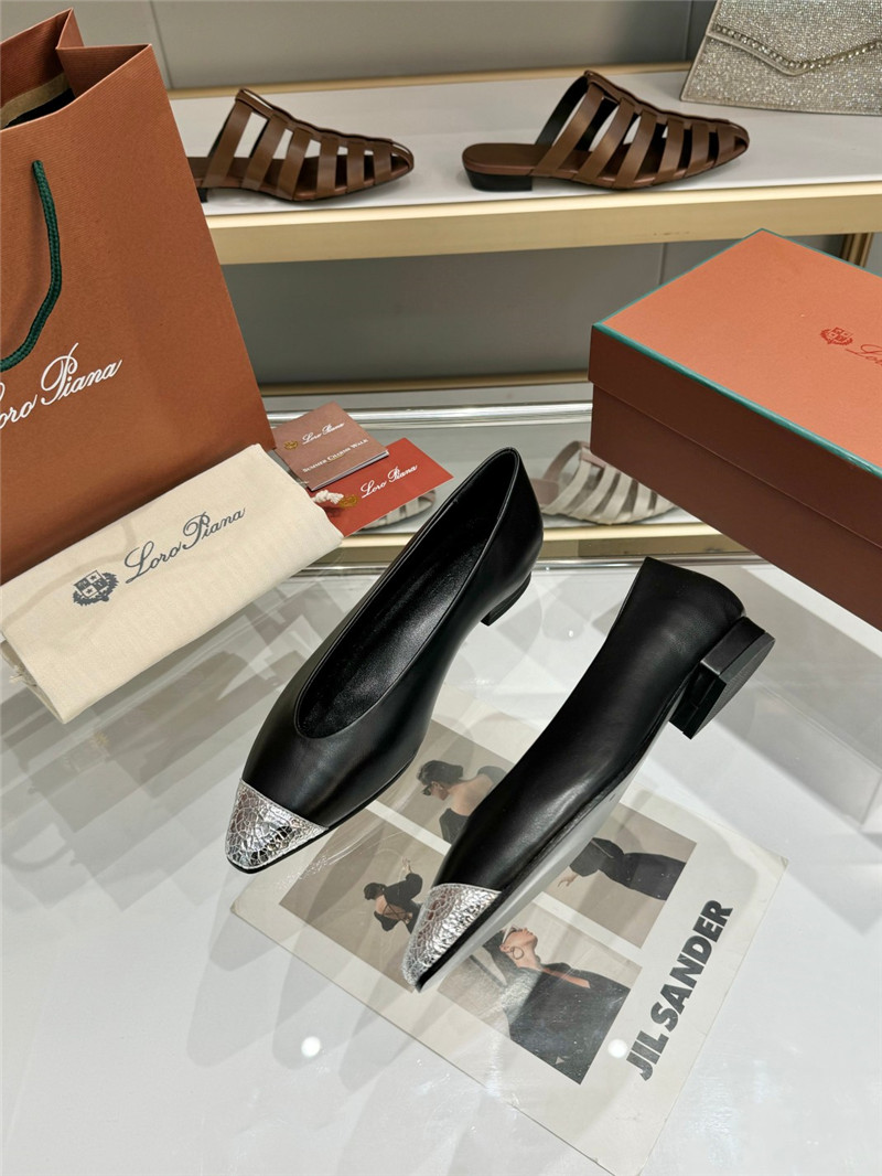 L0r0 P1ana rebecca ballet flats in black/silver calfskin