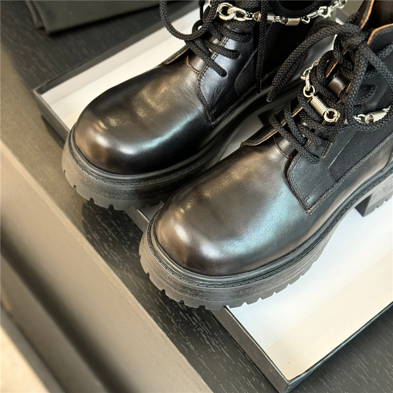 Ch**el black calfskin chain lace-up boots