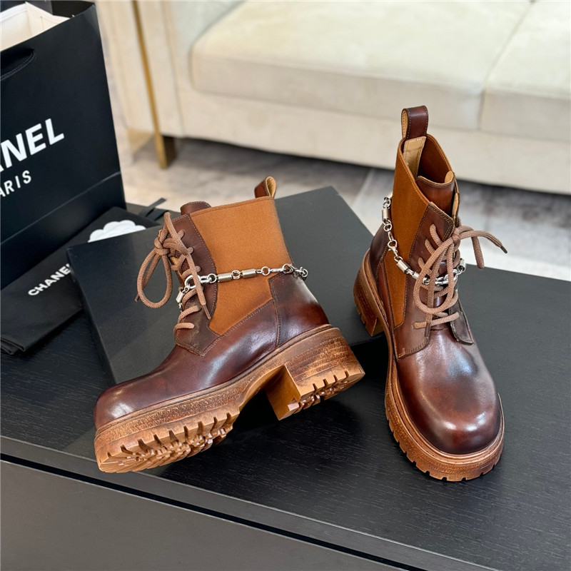 Ch**el calfskin chain lace-up platform boots