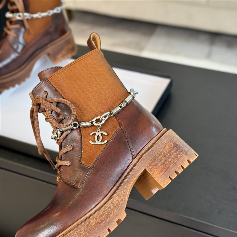 Ch**el calfskin chain lace-up platform boots