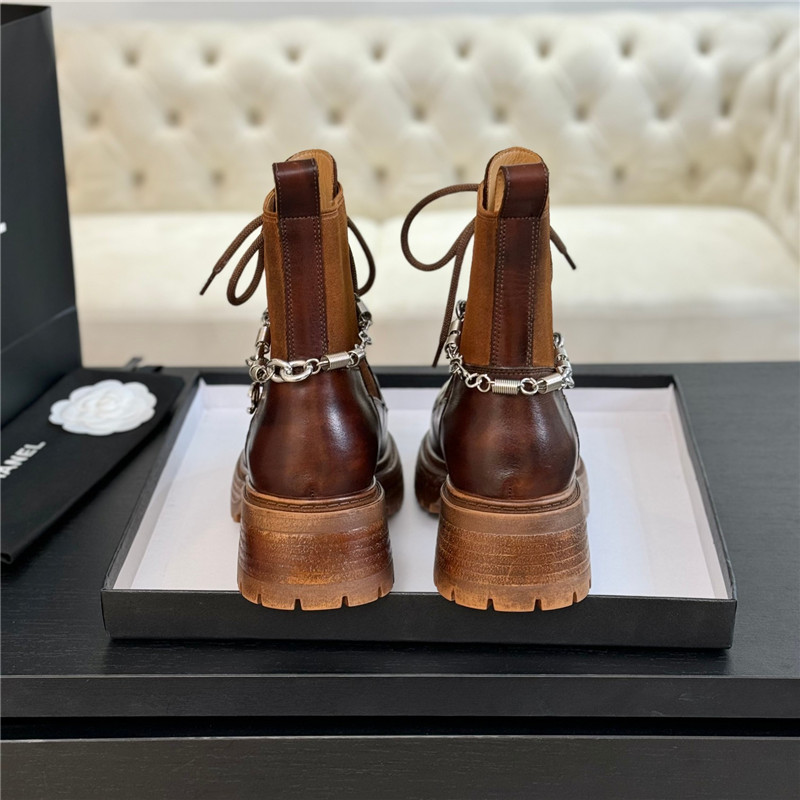 Ch**el calfskin chain lace-up platform boots