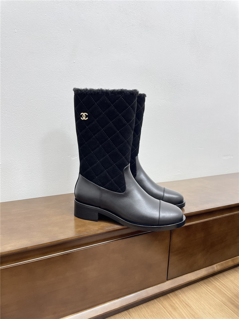 Ch**el calfskin suede zip mid-calf boots