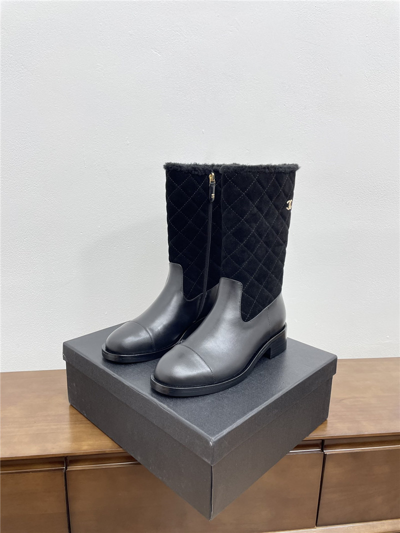 Ch**el calfskin suede zip mid-calf boots