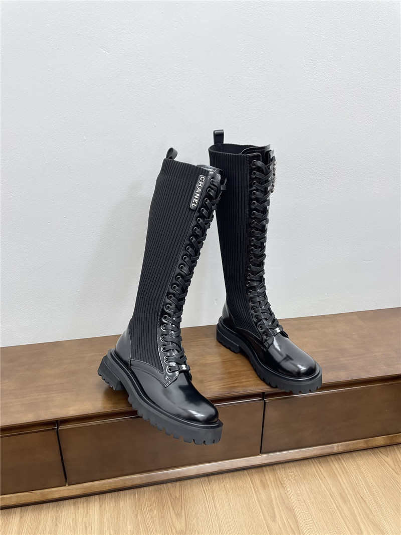 Ch**el lace-up knee-high boots