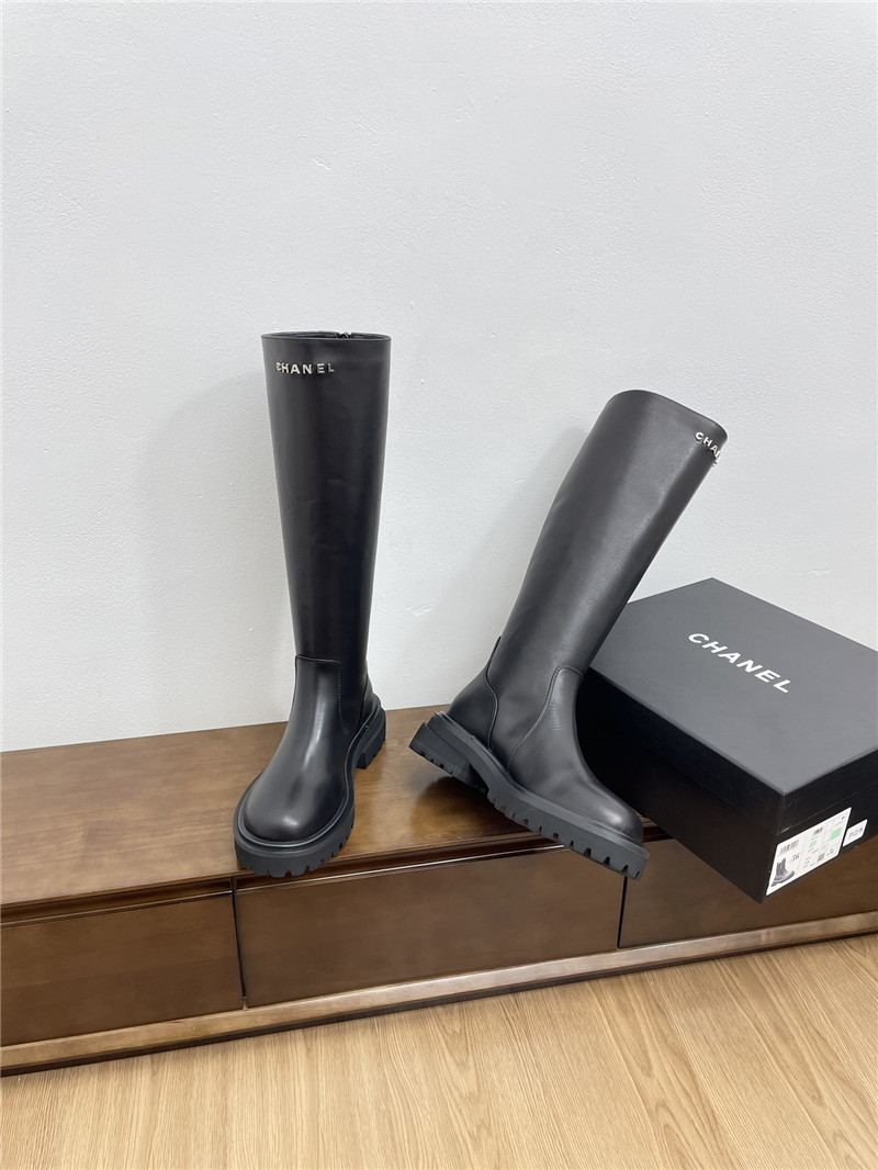 Ch**el calfskin zippered knee-high boots