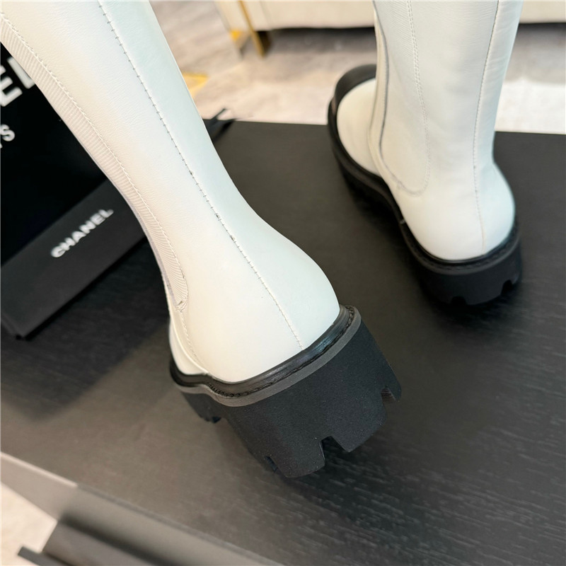 Ch**el white knee-high leather boots
