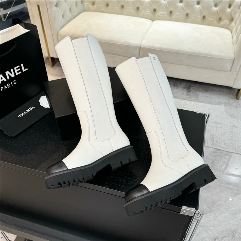 Ch**el white knee-high leather boots