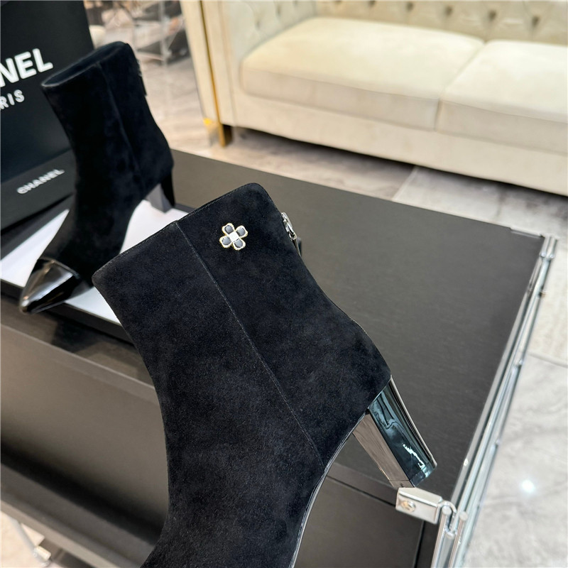 Ch**el black suede block heel ankle boots