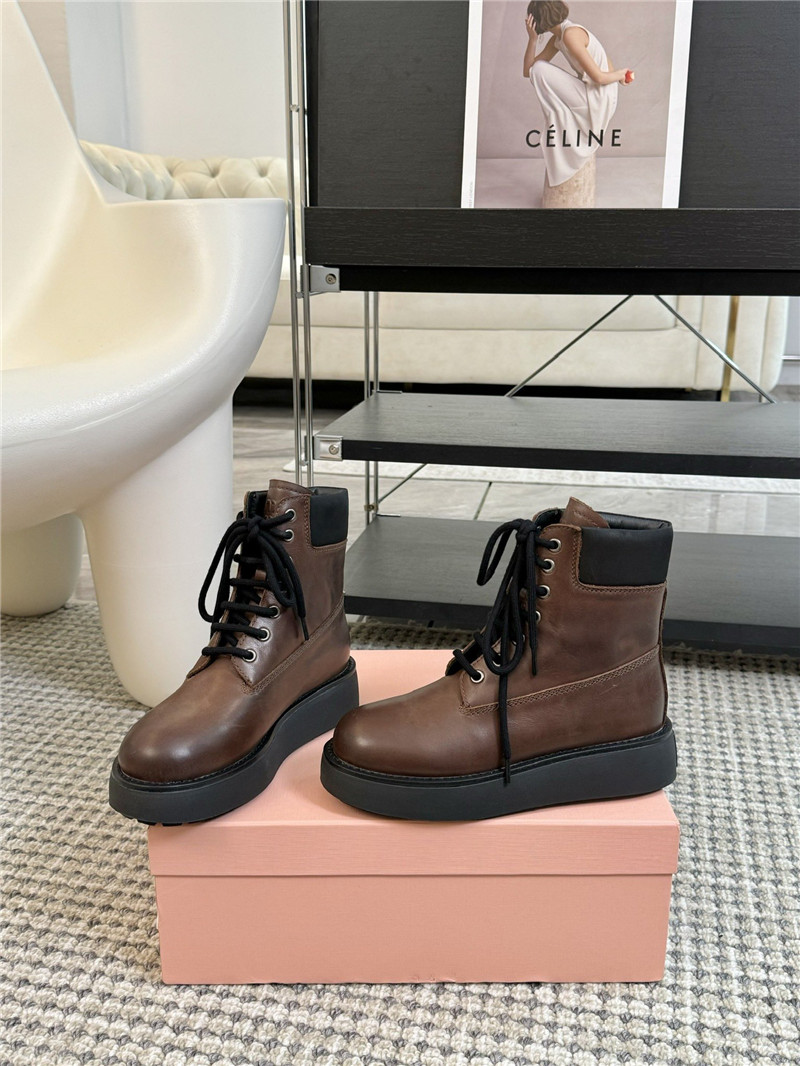 Miu Miu Chelsea Platform Lace-Up Ankle Boots in Brown