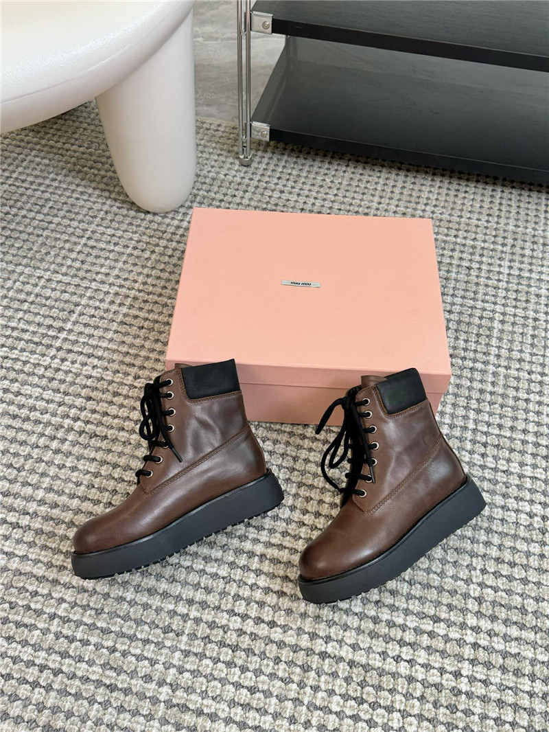 Miu Miu Chelsea Platform Lace-Up Ankle Boots in Brown