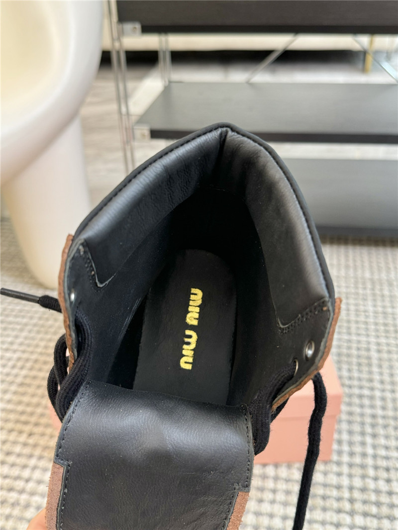 Miu Miu Chelsea Platform Lace-Up Ankle Boots in Brown