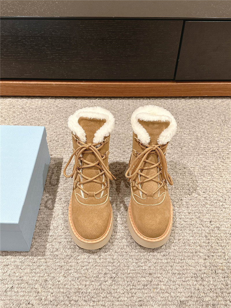 Pra*a brown suede platform lace-up shearling boots