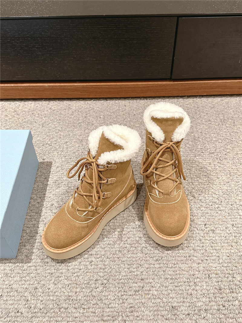 Pra*a brown suede platform lace-up shearling boots