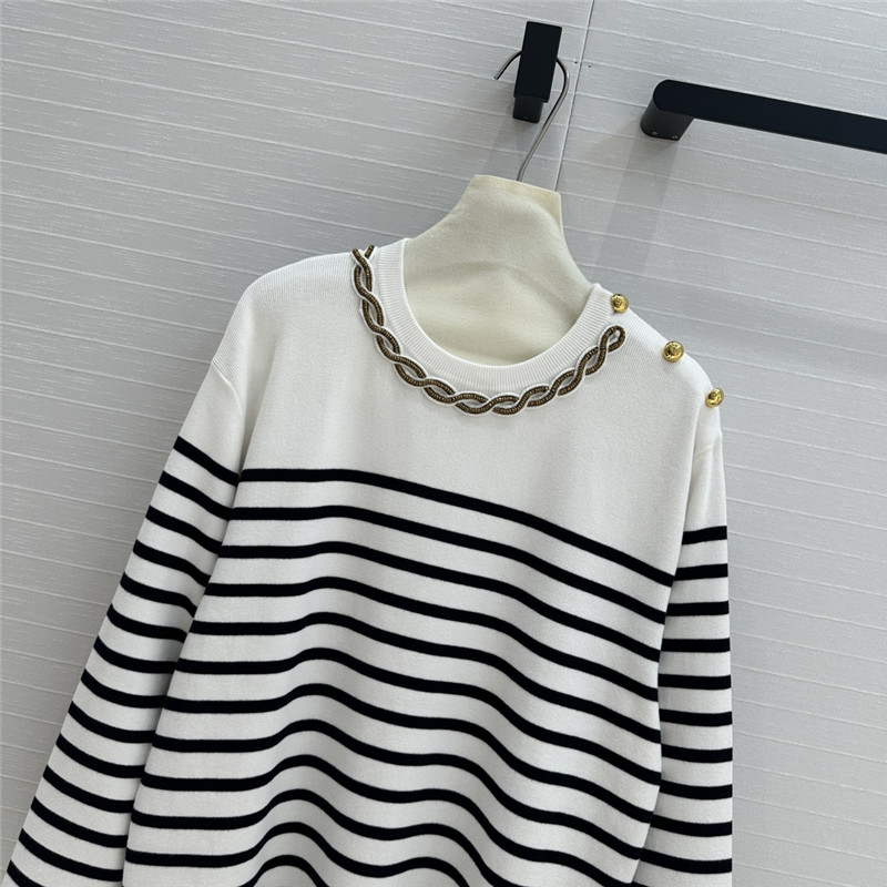 Va1e*ntin0 beaded-neck striped sweater white