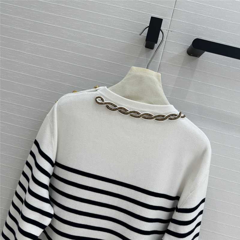 Va1e*ntin0 beaded-neck striped sweater white