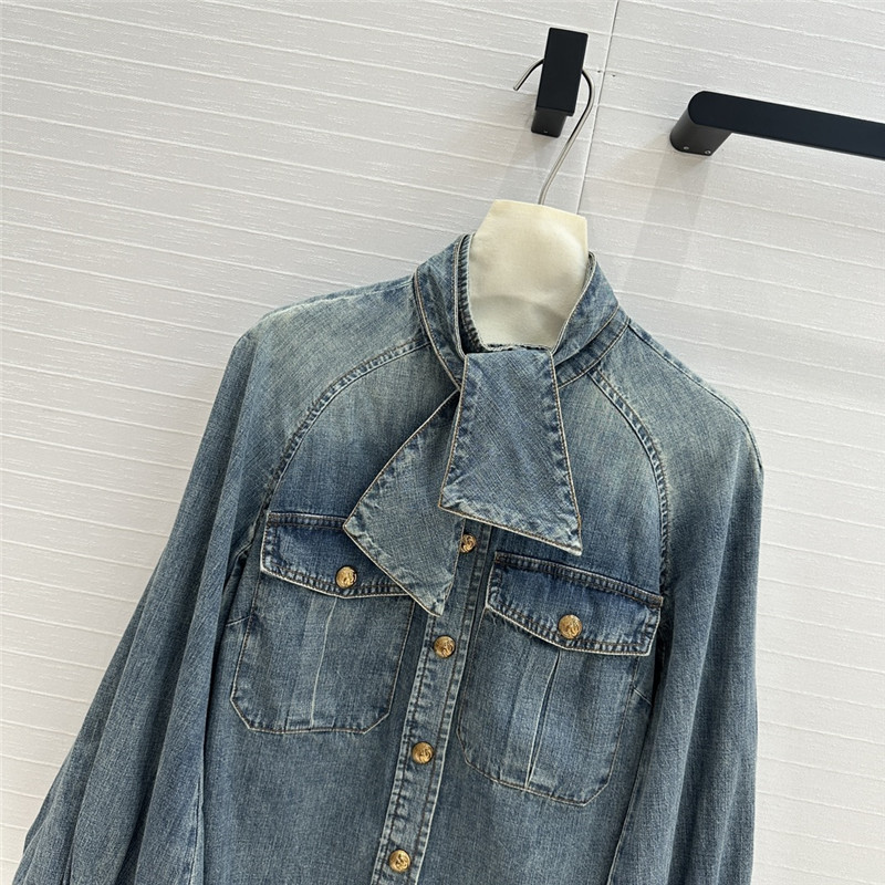 zimm tie stand collar denim shirt