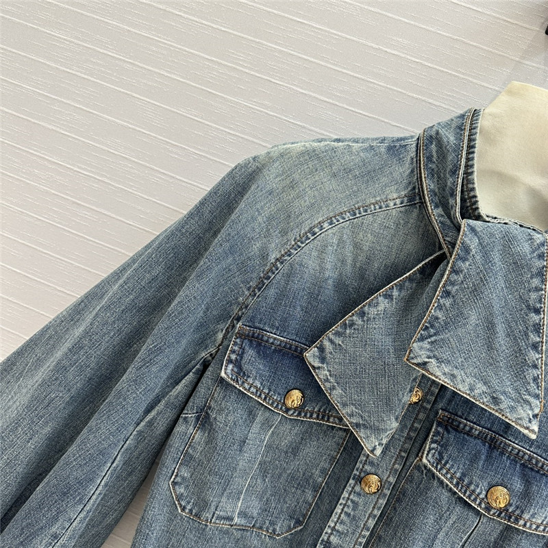 zimm tie stand collar denim shirt