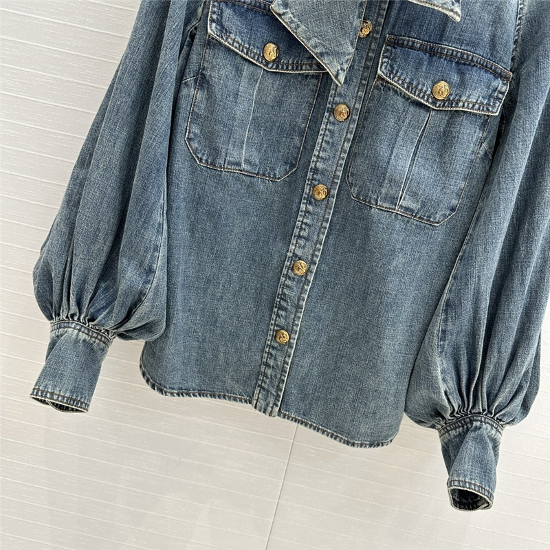 zimm tie stand collar denim shirt