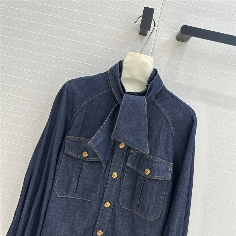 zimm tie stand collar denim shirt