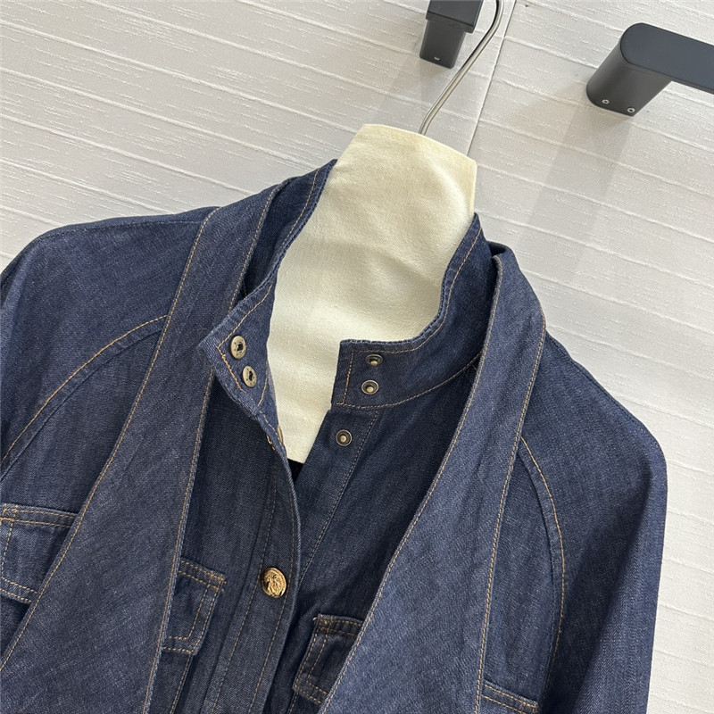 zimm tie stand collar denim shirt