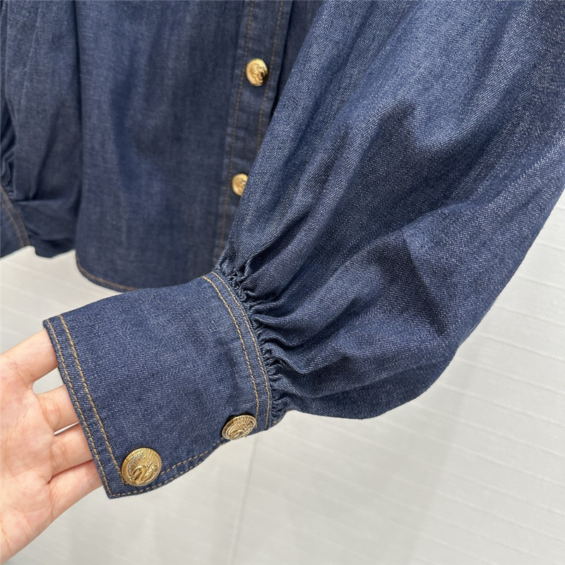 zimm tie stand collar denim shirt