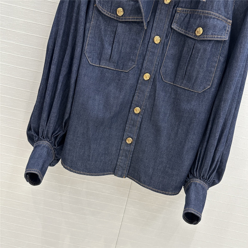 zimm tie stand collar denim shirt