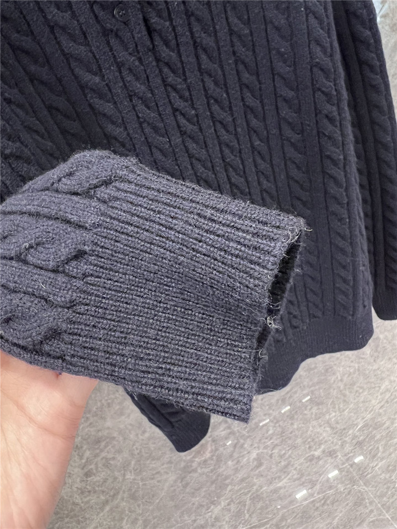 MIU MIU Navy Cable-Knit Polo Sweater