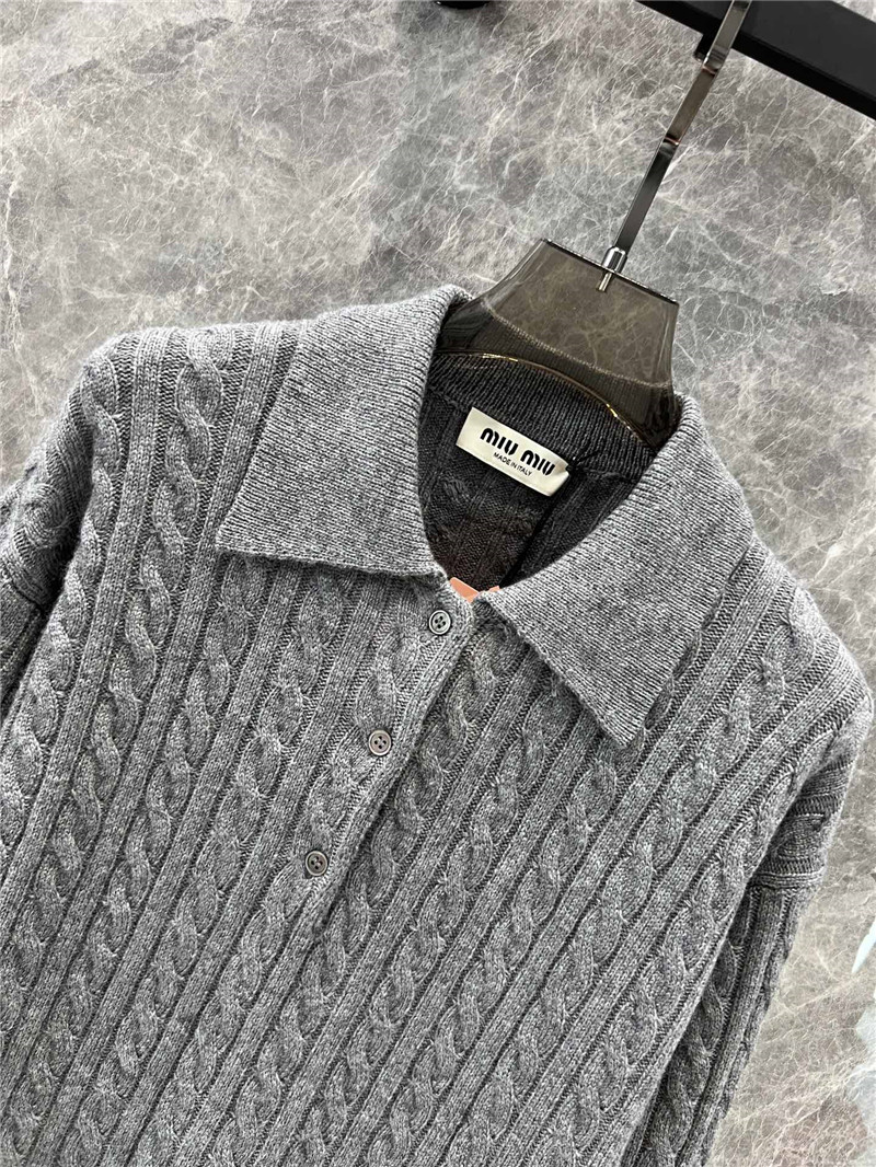 MIU MIU Cable-Knit Polo Sweater Grey