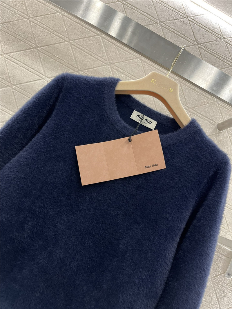 Miu Miu Navy Logo-Embroidered Wool Sweater