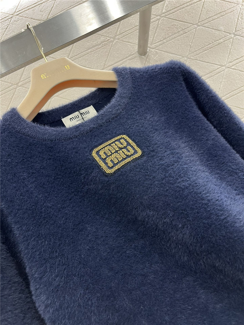 Miu Miu Navy Logo-Embroidered Wool Sweater