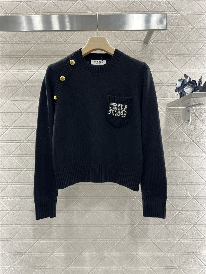 Miu Miu Navy Knit Sweater with Metal Buttons