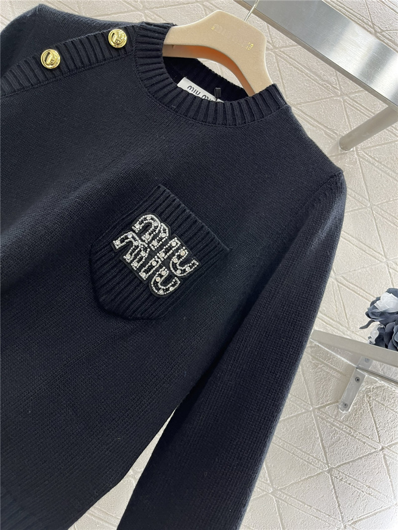 Miu Miu Navy Knit Sweater with Metal Buttons