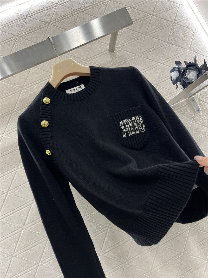 Miu Miu Navy Knit Sweater with Metal Buttons